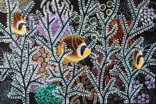 Racoonfish in dot corals, jay Maclean. 3'x2'